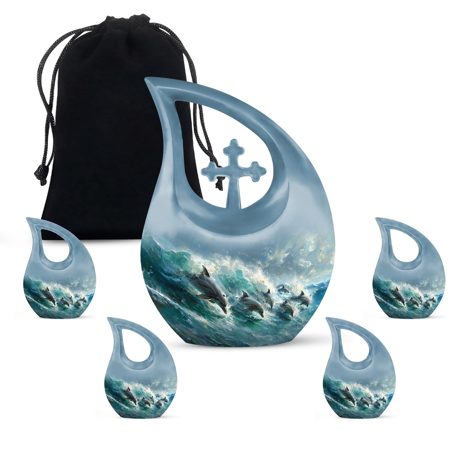Dolphin Dance Urn, 10-inch Cross Drop design memorial urn,