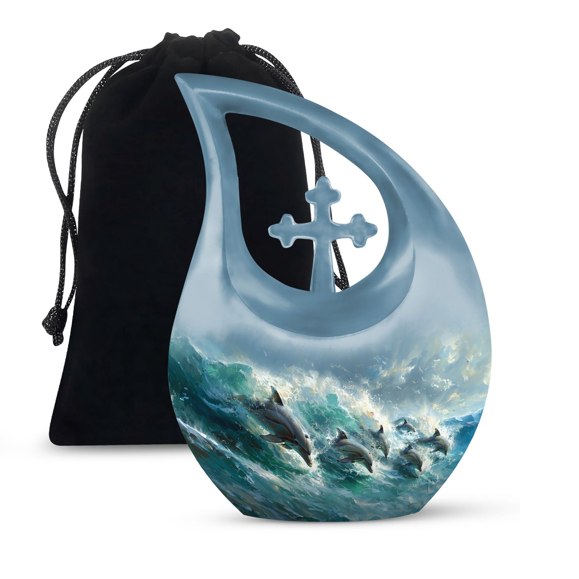 Dolphin Urn Memorial For Adults - Ocean Waves Funeral Urn For Ashes