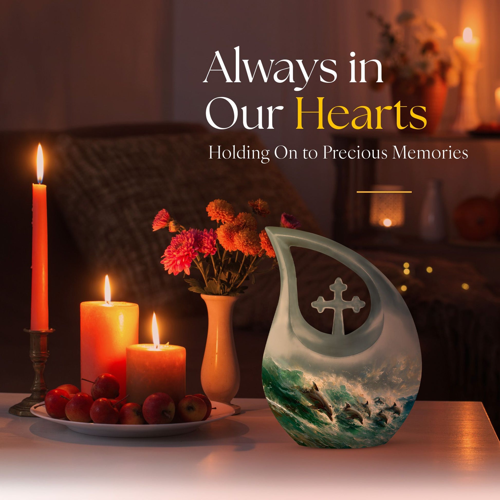 Dolphin Dance Urn, 10-inch Cross Drop design memorial urn,