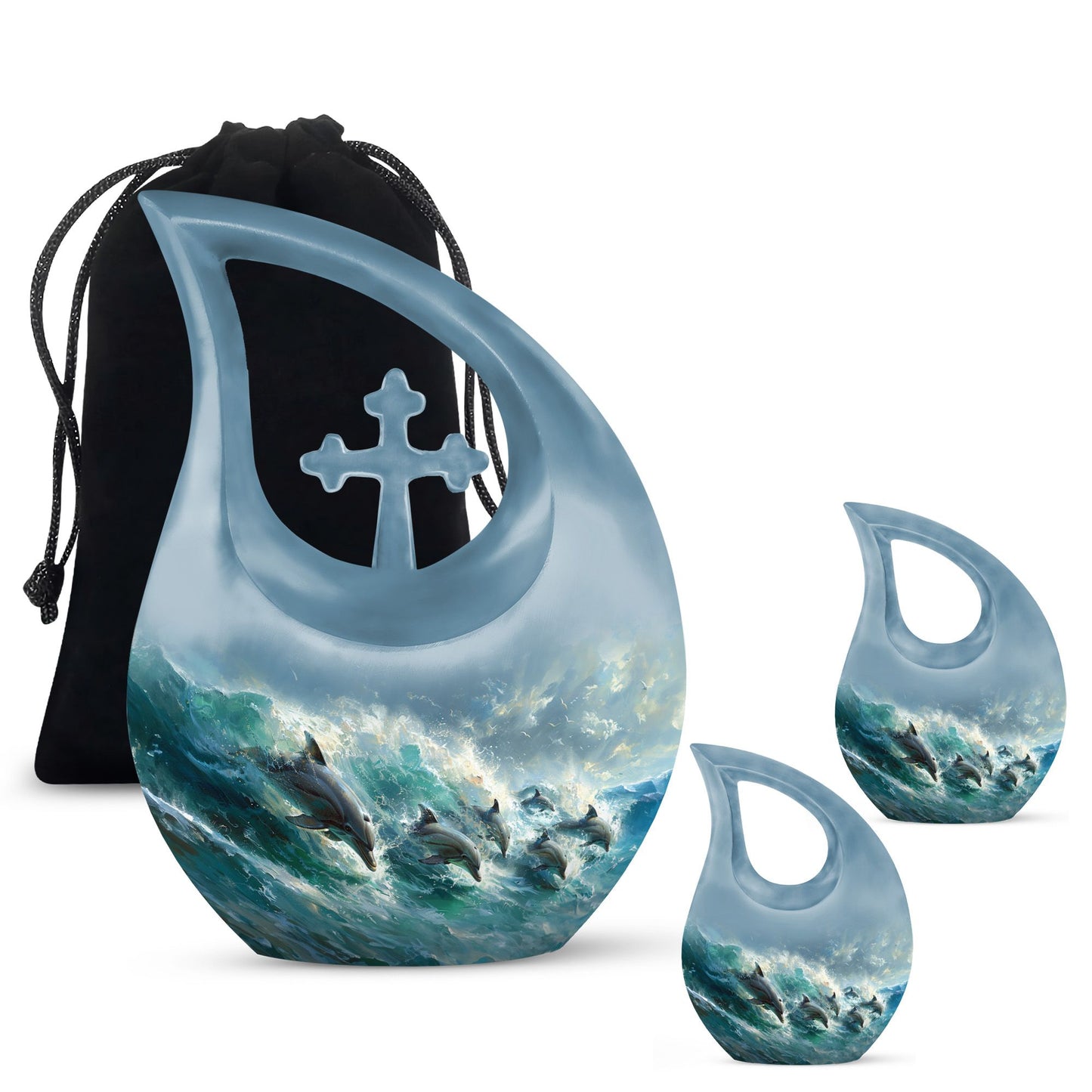 Dolphin Dance Urn, 10-inch Cross Drop design memorial urn,