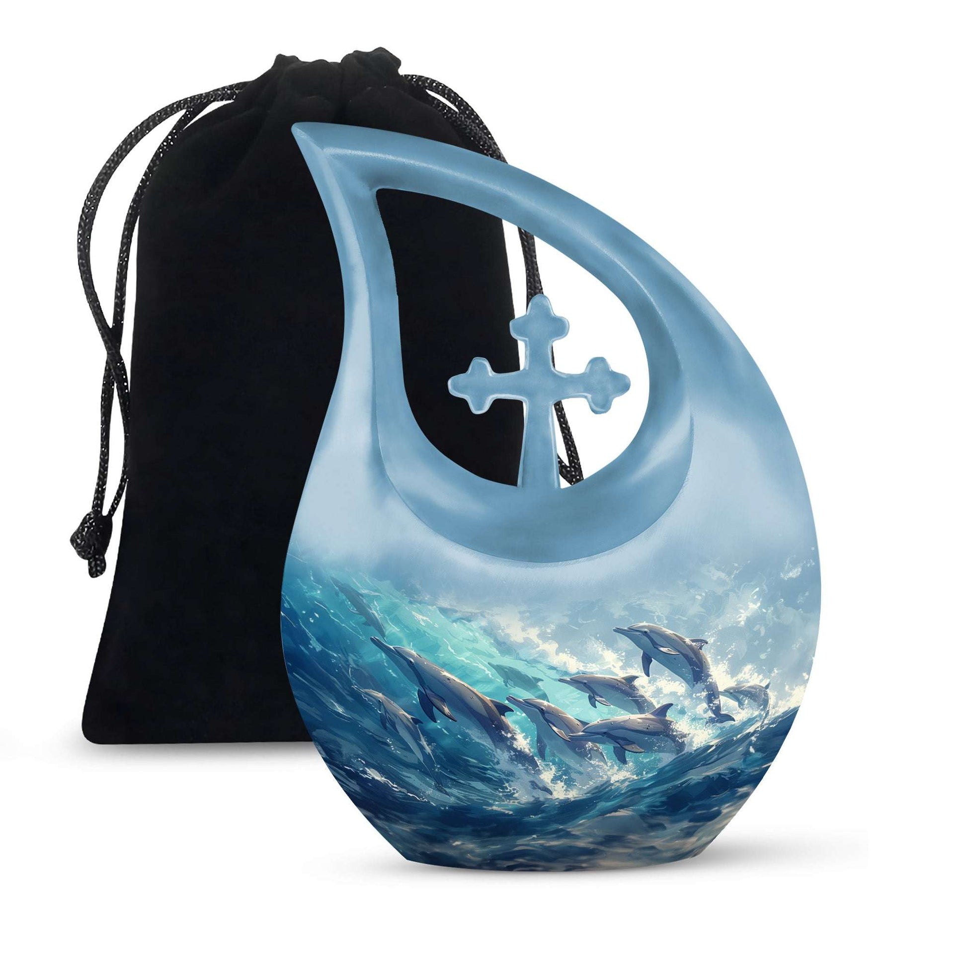 Dolphins Cremation Urn For Ashes – Ocean Wave Memorial for Adults
