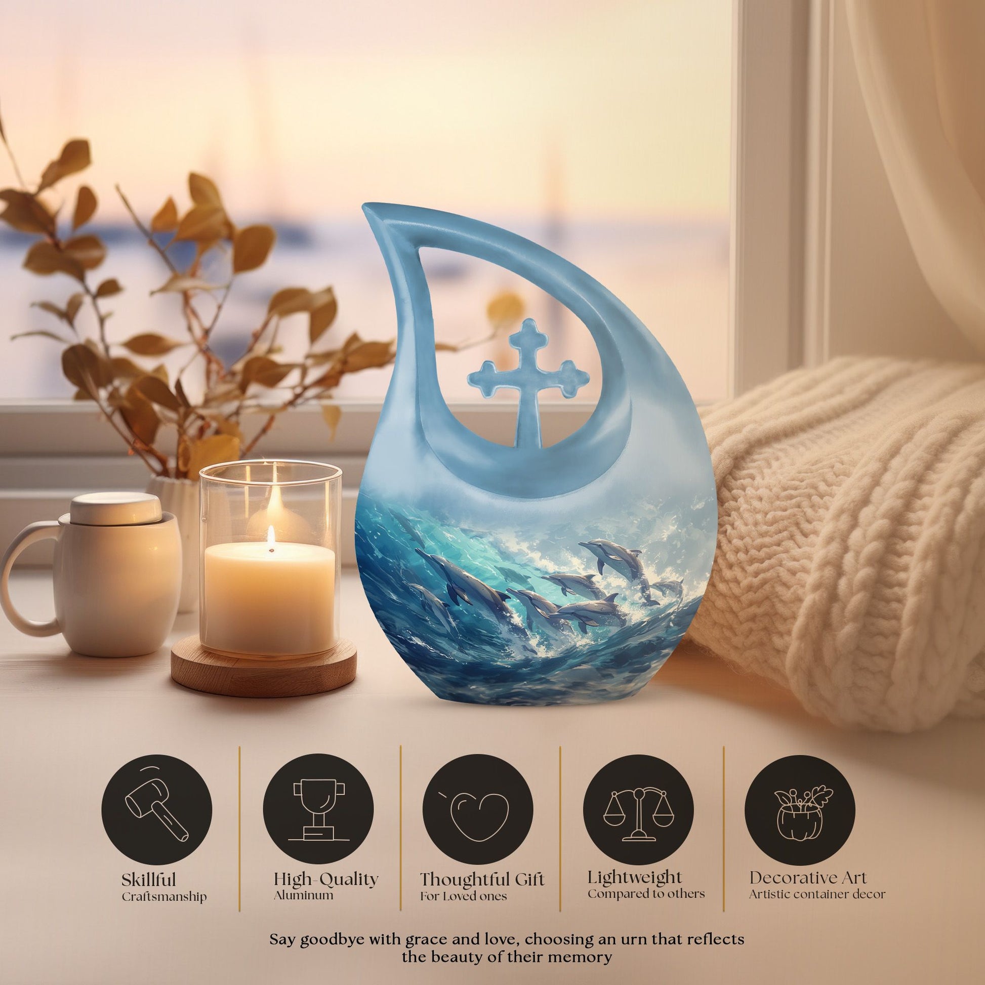 10 Inch Dolphin Harmony Urn, 