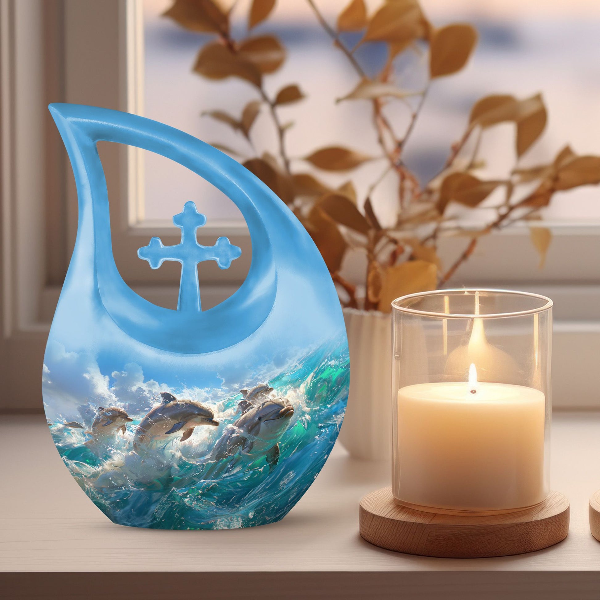 10-inch Joyful Dolphin Pod Urn 
