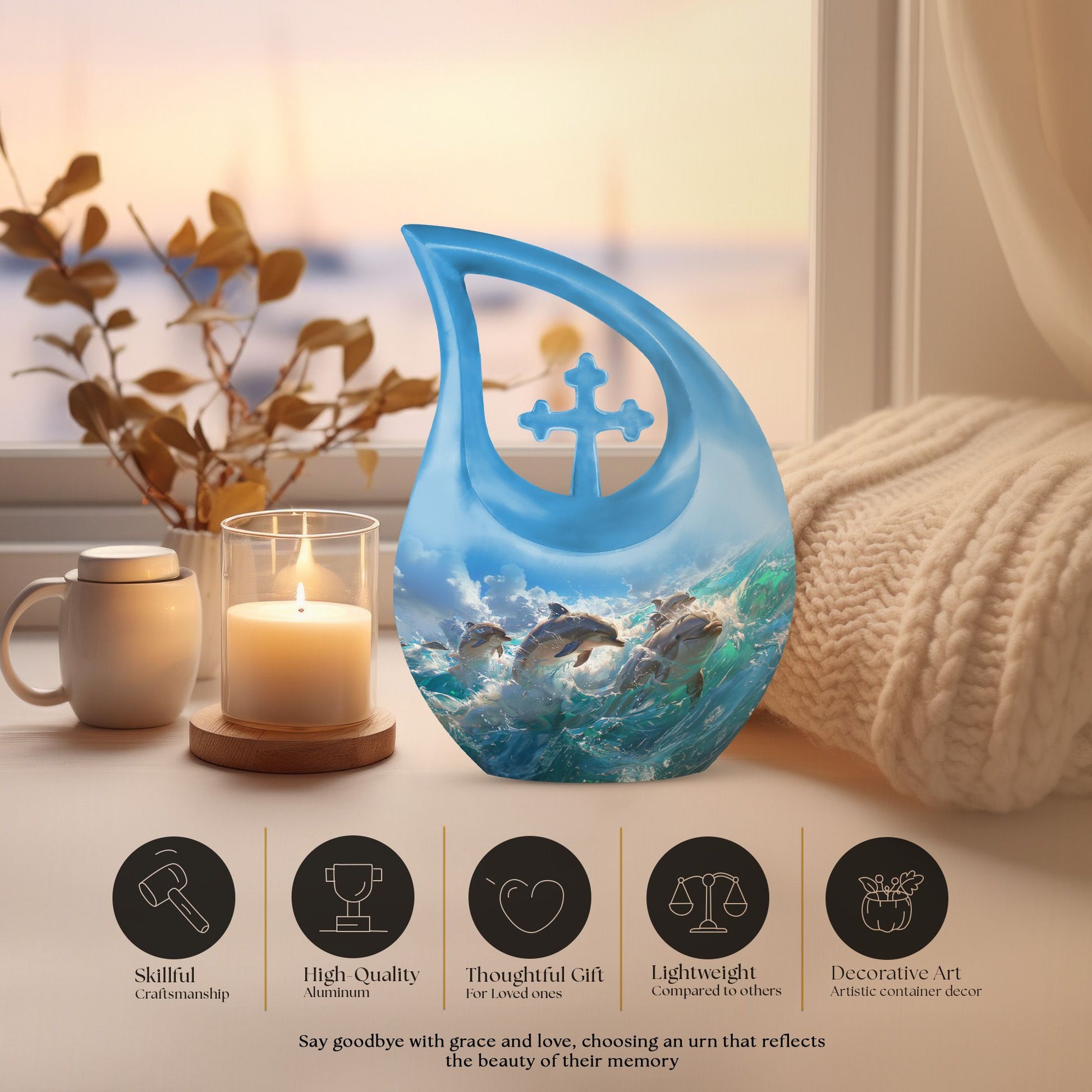 10-inch Joyful Dolphin Pod Urn 