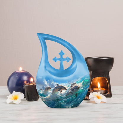 10-inch Joyful Dolphin Pod Urn 
