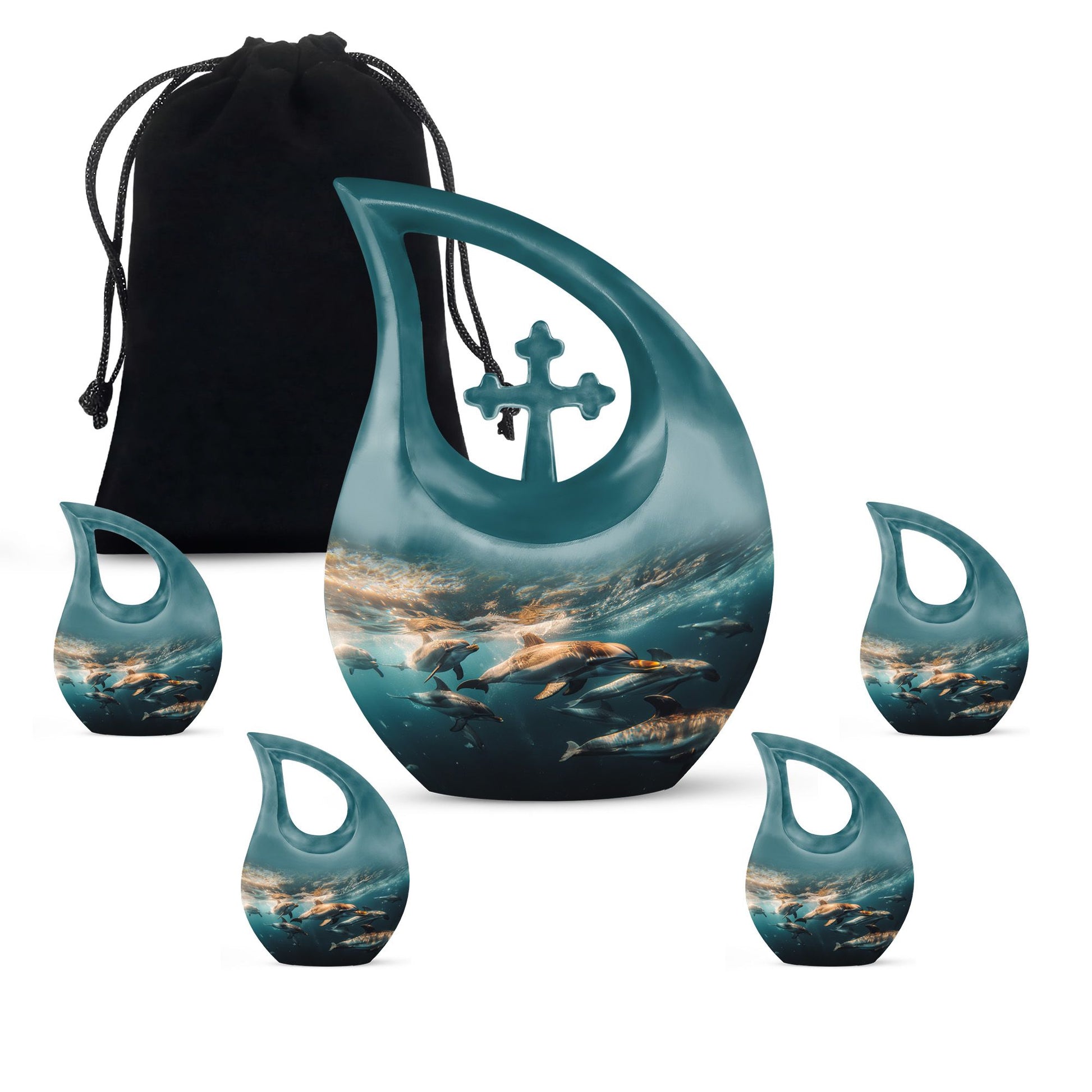 Underwater Dolphin Family Urn For Memorial - Human Ashes Container