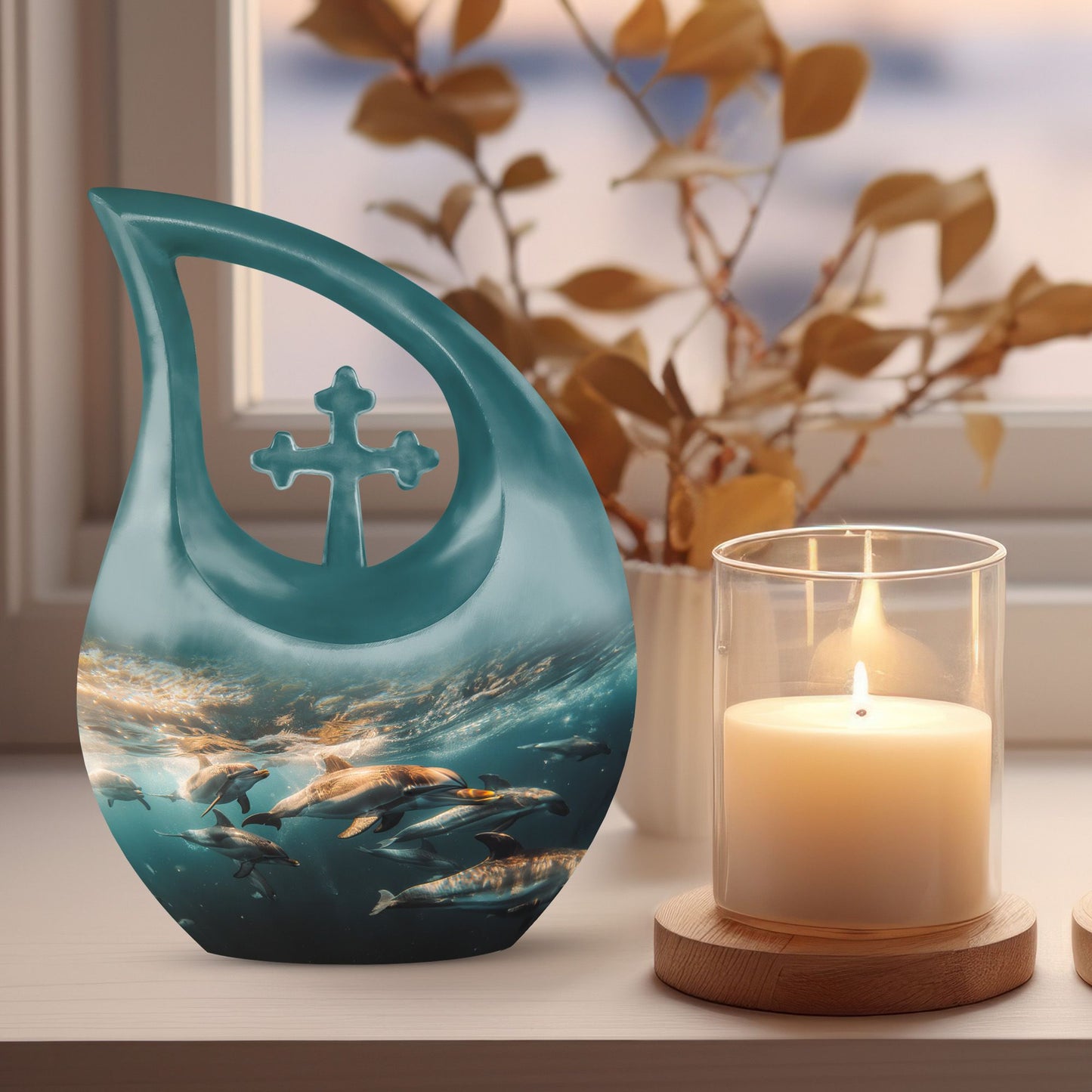 10-inch Underwater Dolphin Symphony Urn, 