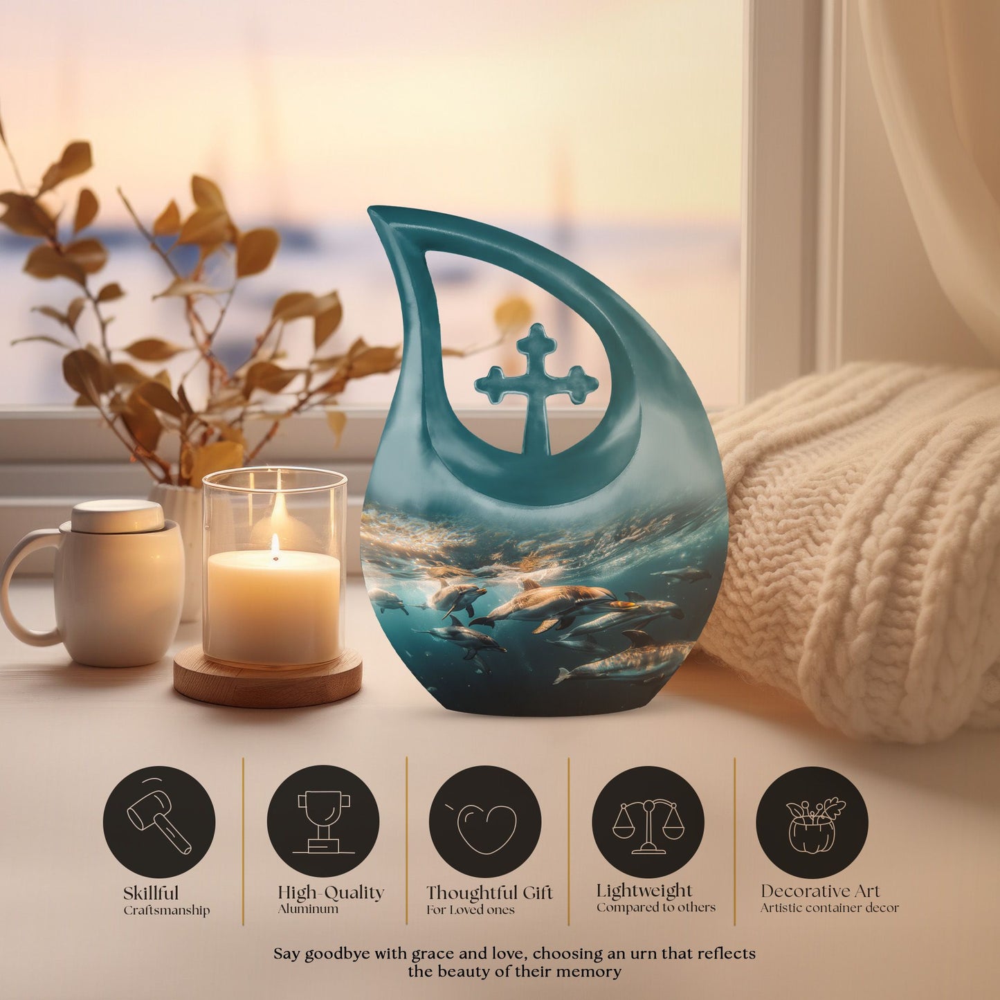 10-inch Underwater Dolphin Symphony Urn, 