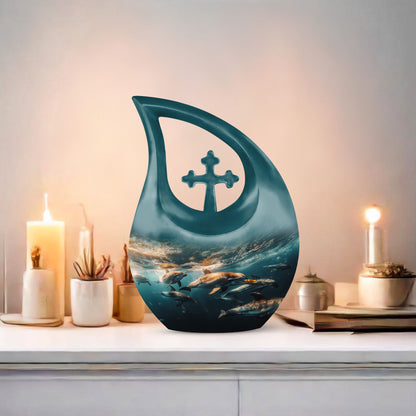 10-inch Underwater Dolphin Symphony Urn, 