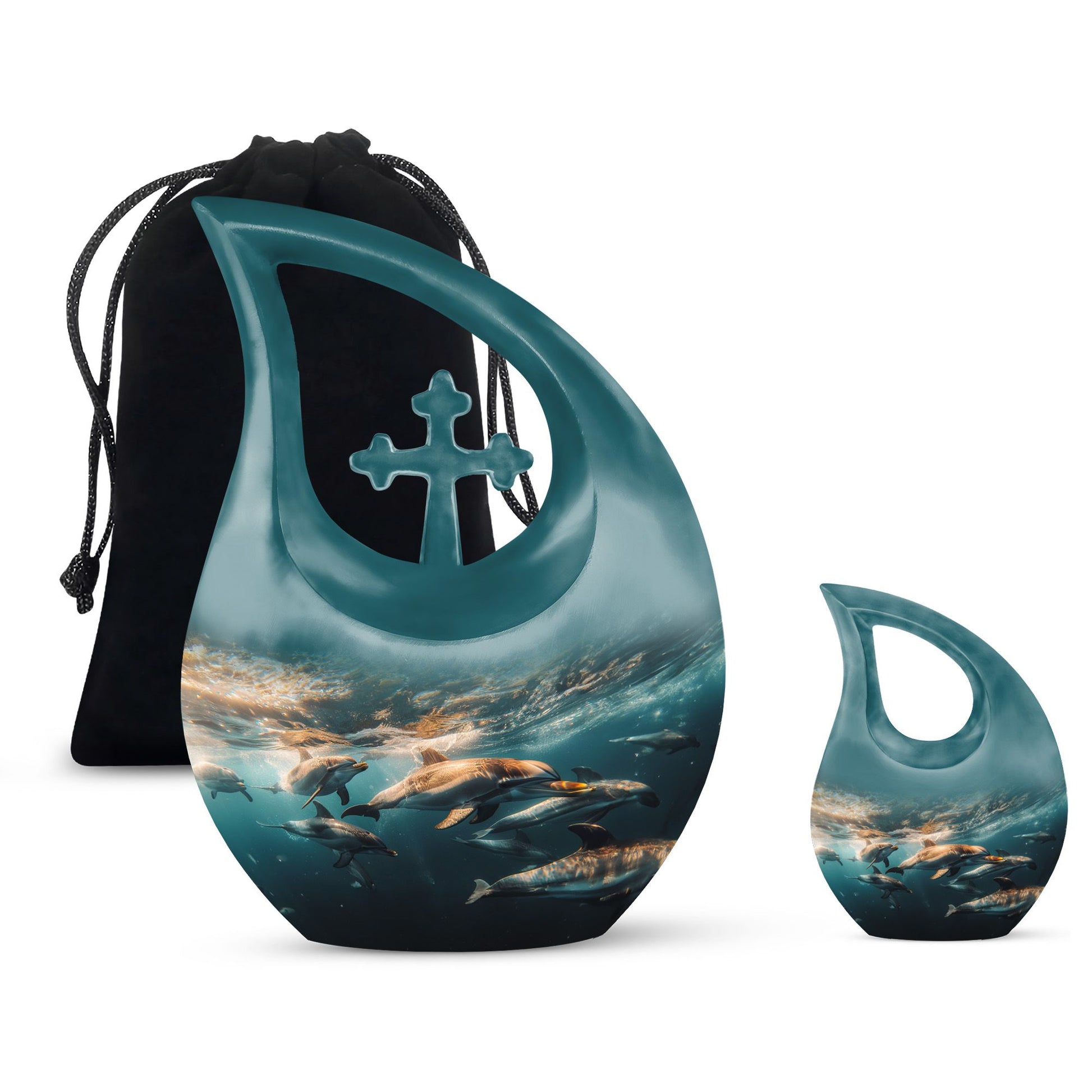 Underwater Dolphin Family Urn For Memorial - Human Ashes Container