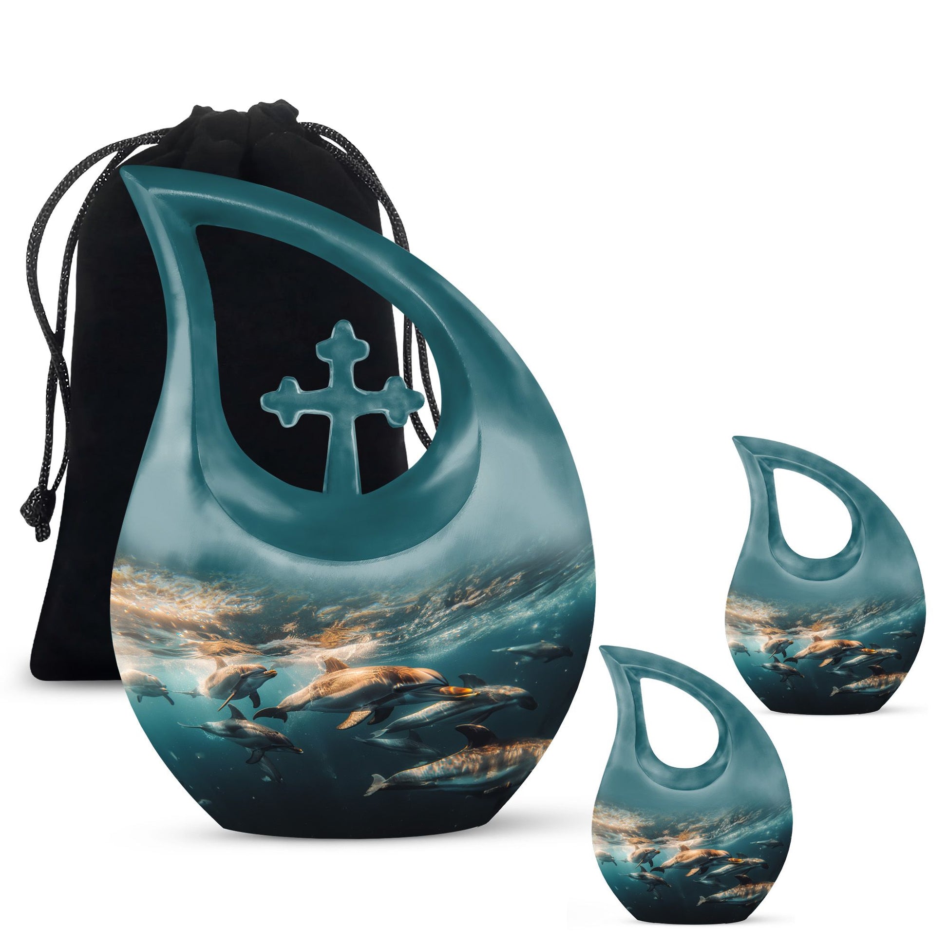 Underwater Dolphin Family Urn For Memorial - Human Ashes Container