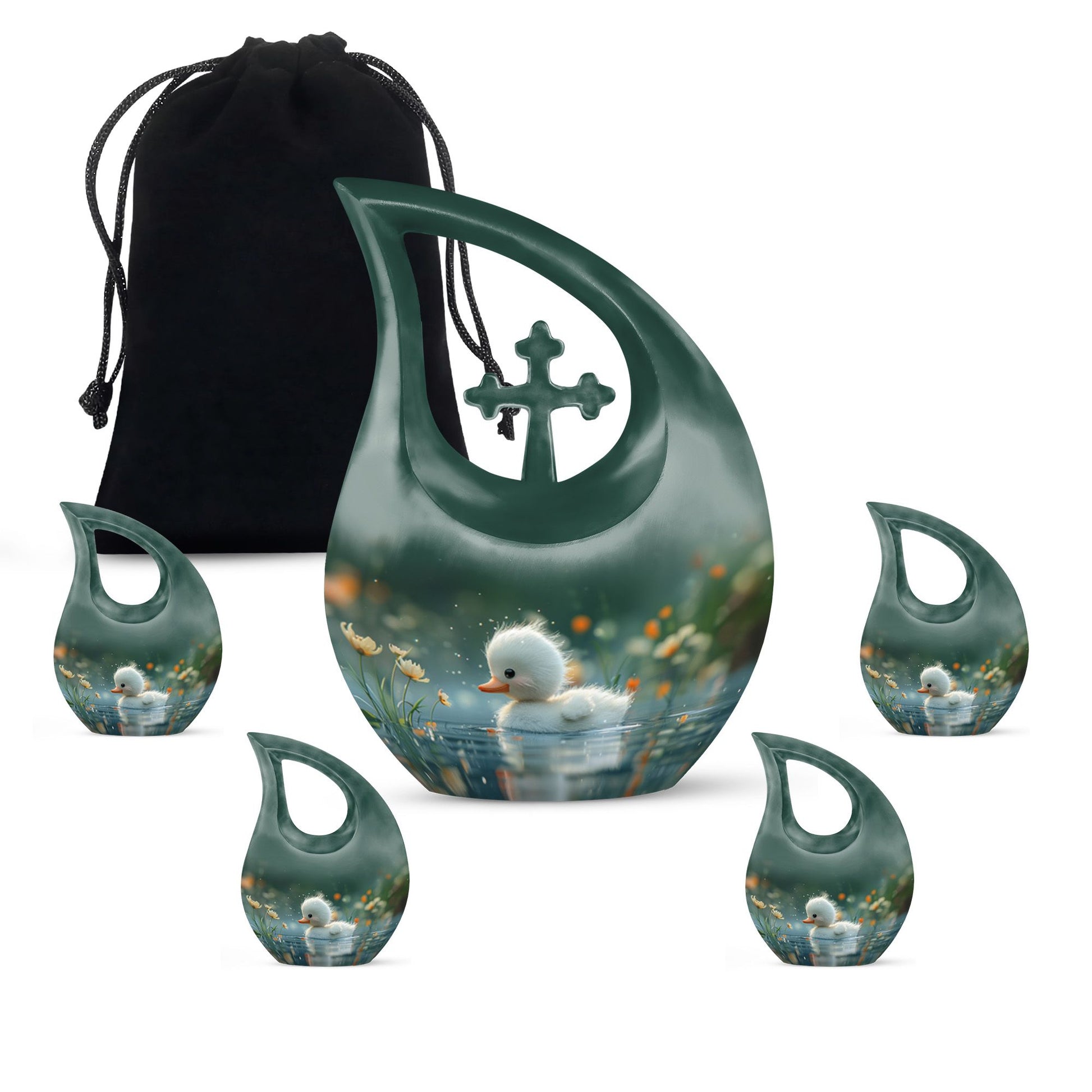 Dewy Dawn Duckling themed, Cross Drop designed aluminium urn