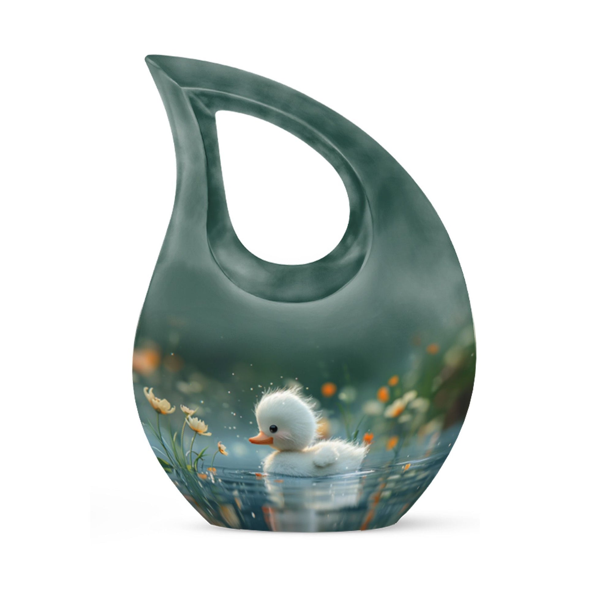 Dewy Dawn Duckling themed, Cross Drop designed aluminium urn