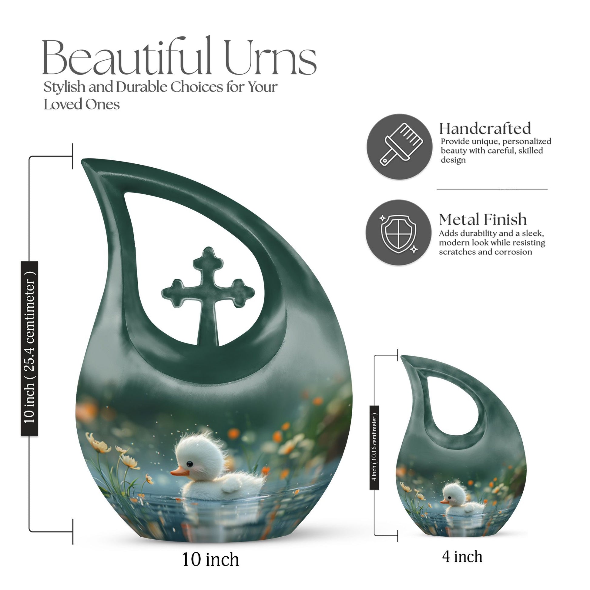 Dewy Dawn Duckling themed, Cross Drop designed aluminium urn