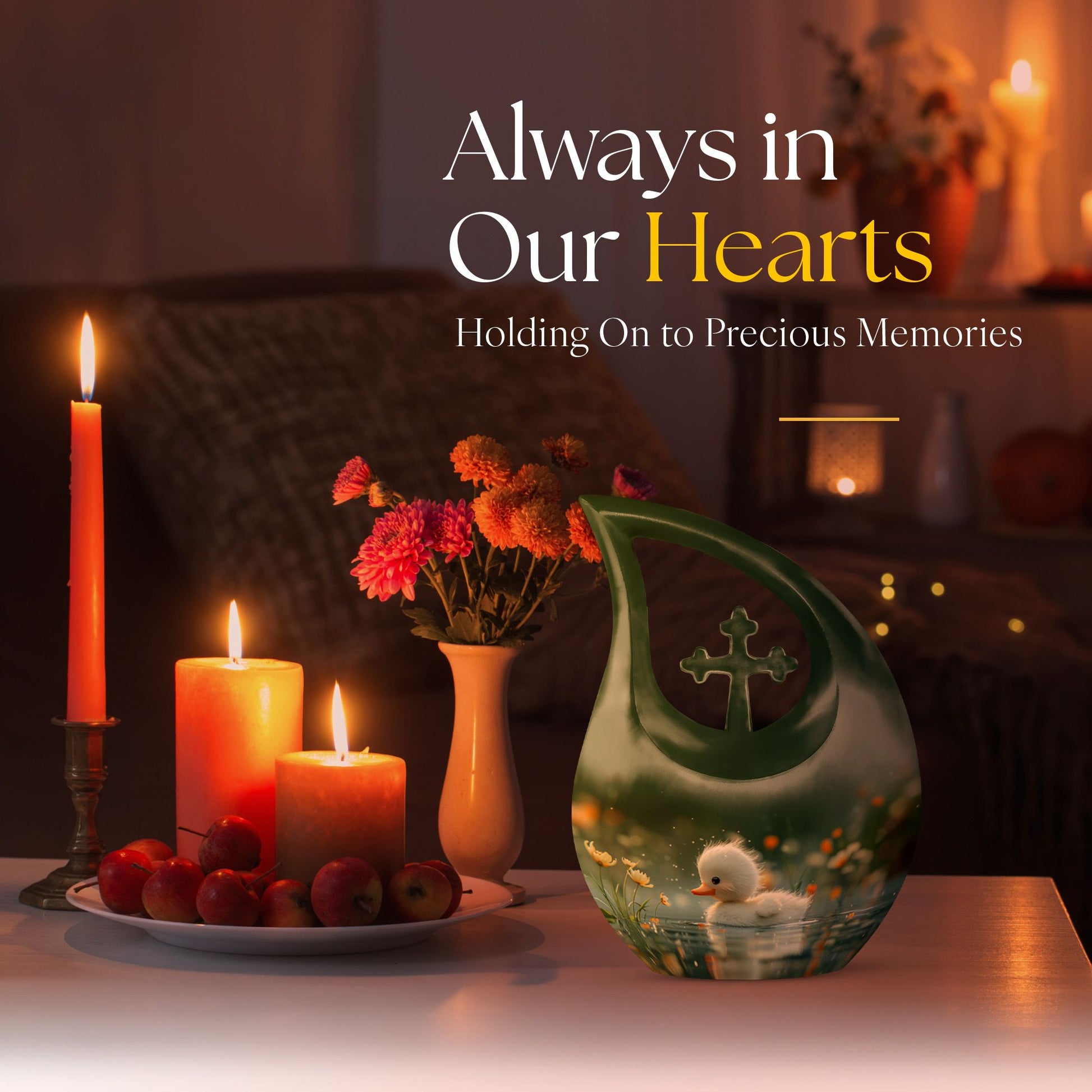 Dewy Dawn Duckling themed, Cross Drop designed aluminium urn