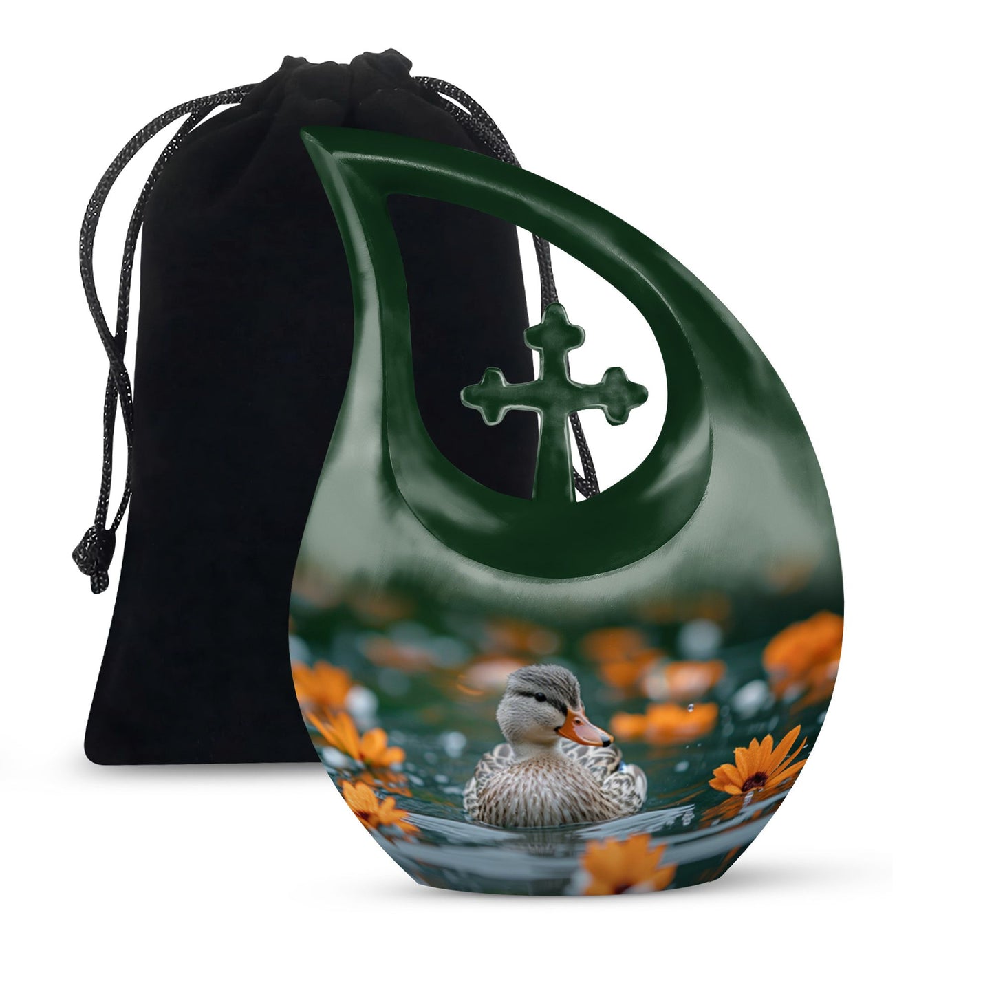 10-inch Floral Duck Reflection Cross Drop Urn 