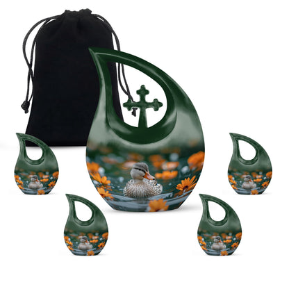 10-inch Floral Duck Reflection Cross Drop Urn 