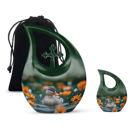 10-inch Floral Duck Reflection Cross Drop Urn 