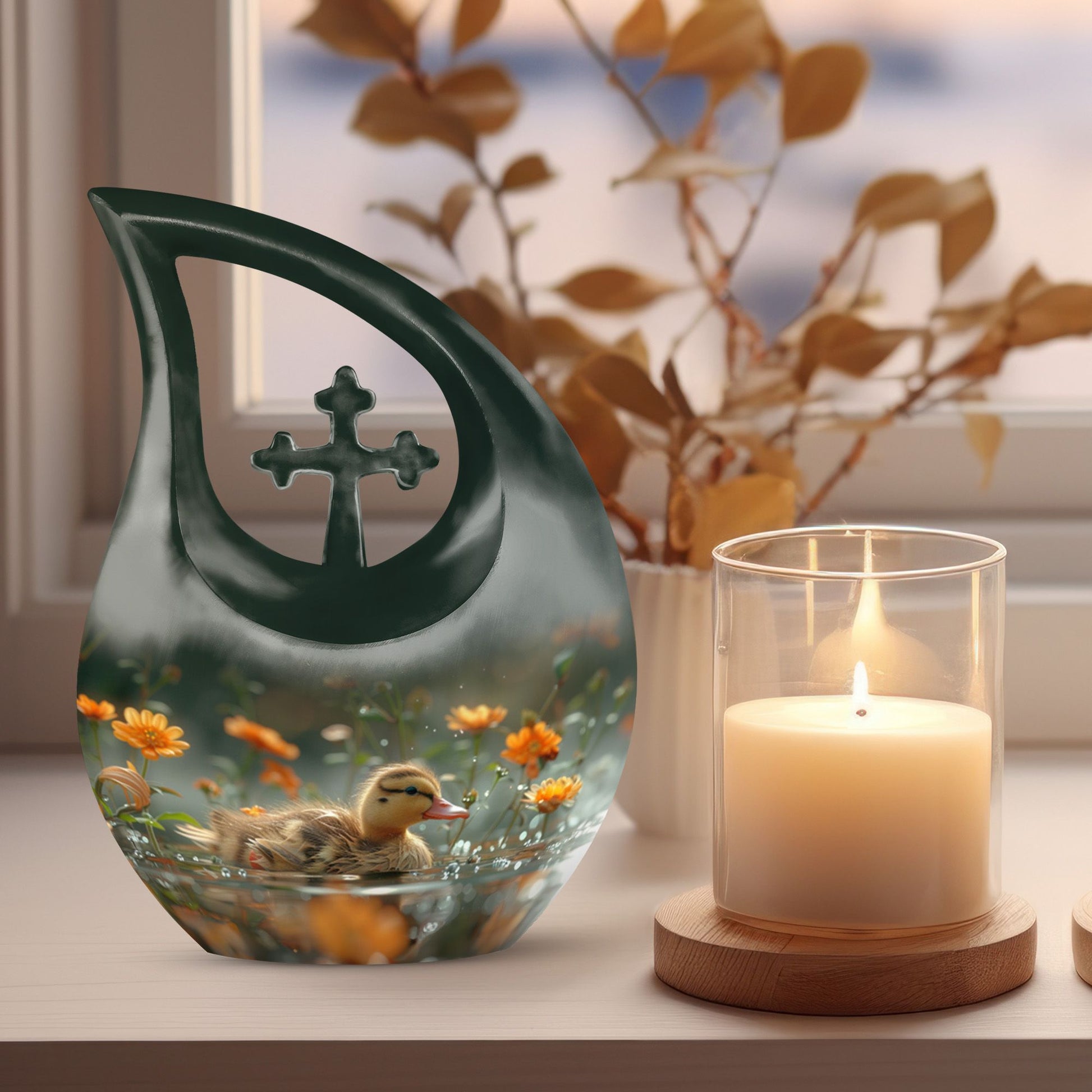 10-inch Dawn Flower Duckling Urn 