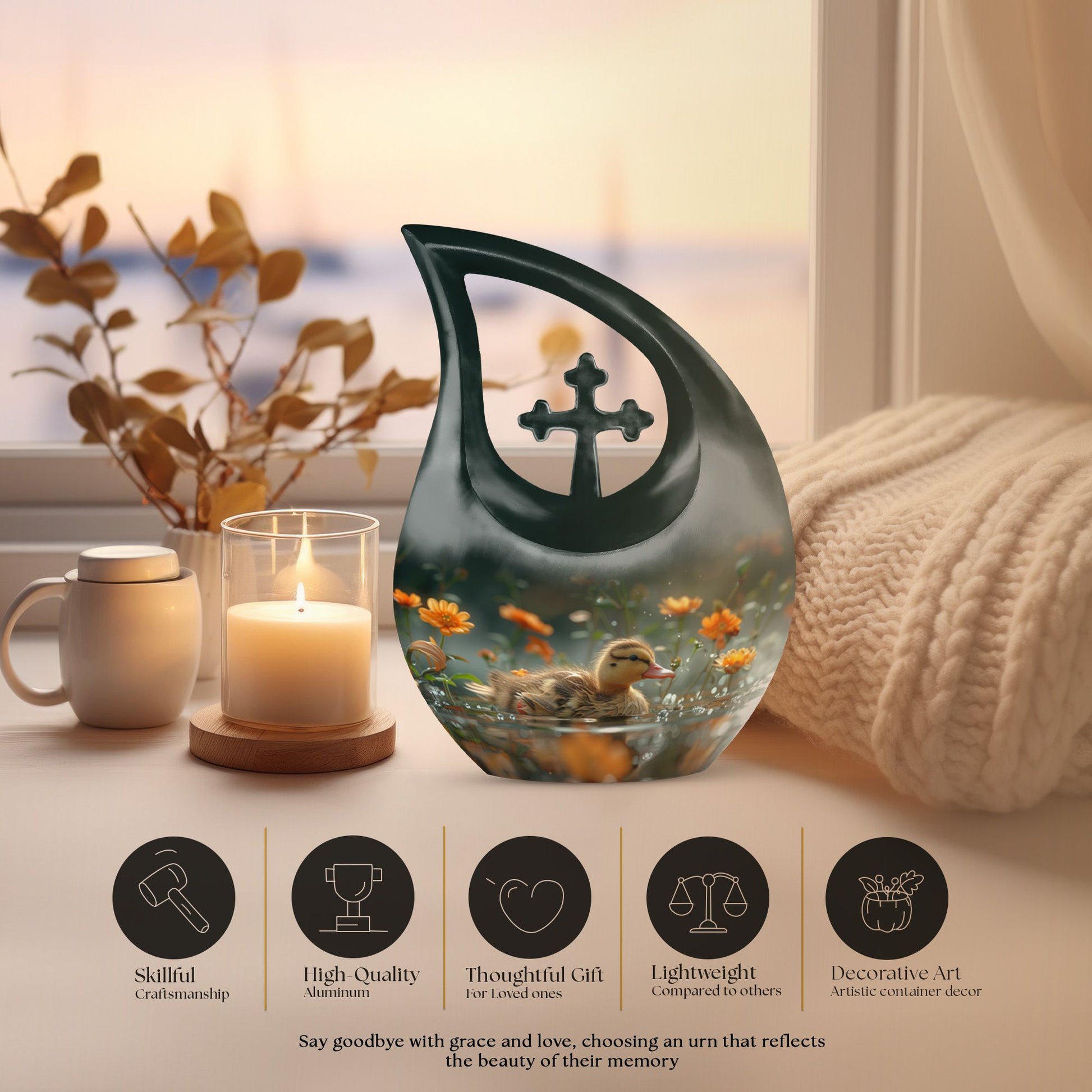 10-inch Dawn Flower Duckling Urn 