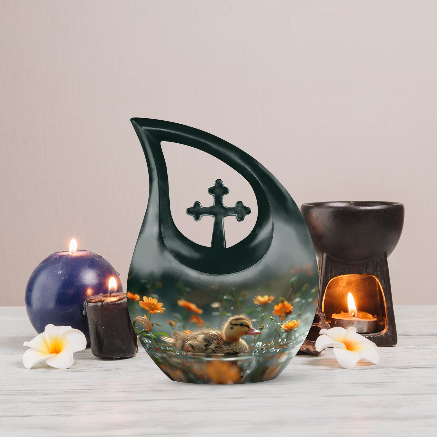 10-inch Dawn Flower Duckling Urn 