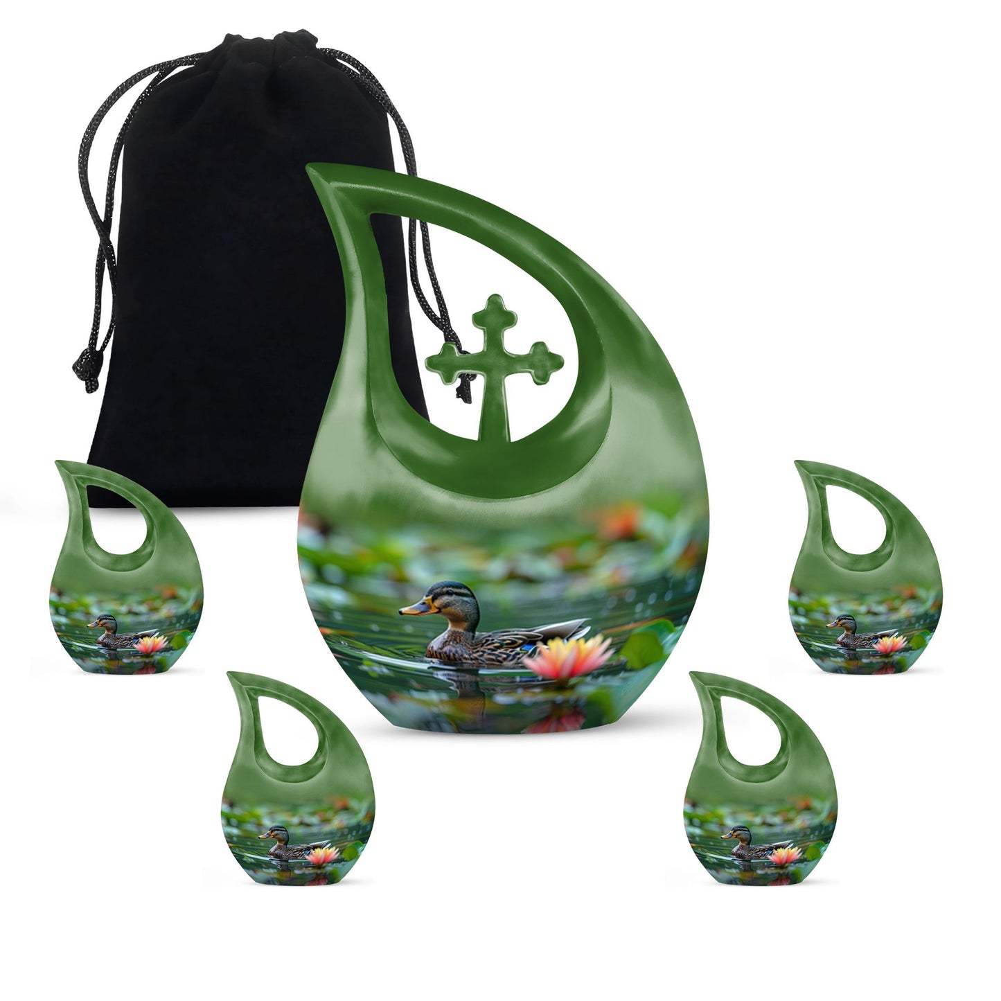 Green Personalized Bird Cremation Urn for Men & Women - 10-inch, 200 cu in - Yatskia