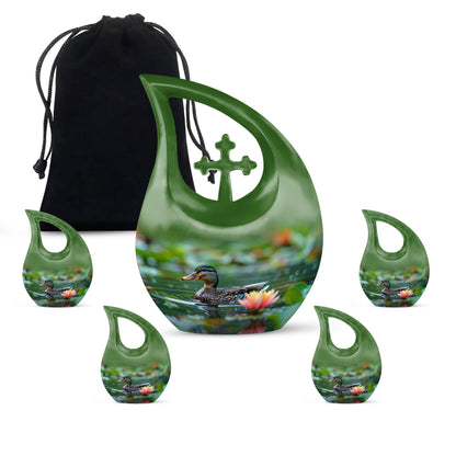 Green Personalized Bird Cremation Urn for Men & Women - 10-inch, 200 cu in - Yatskia