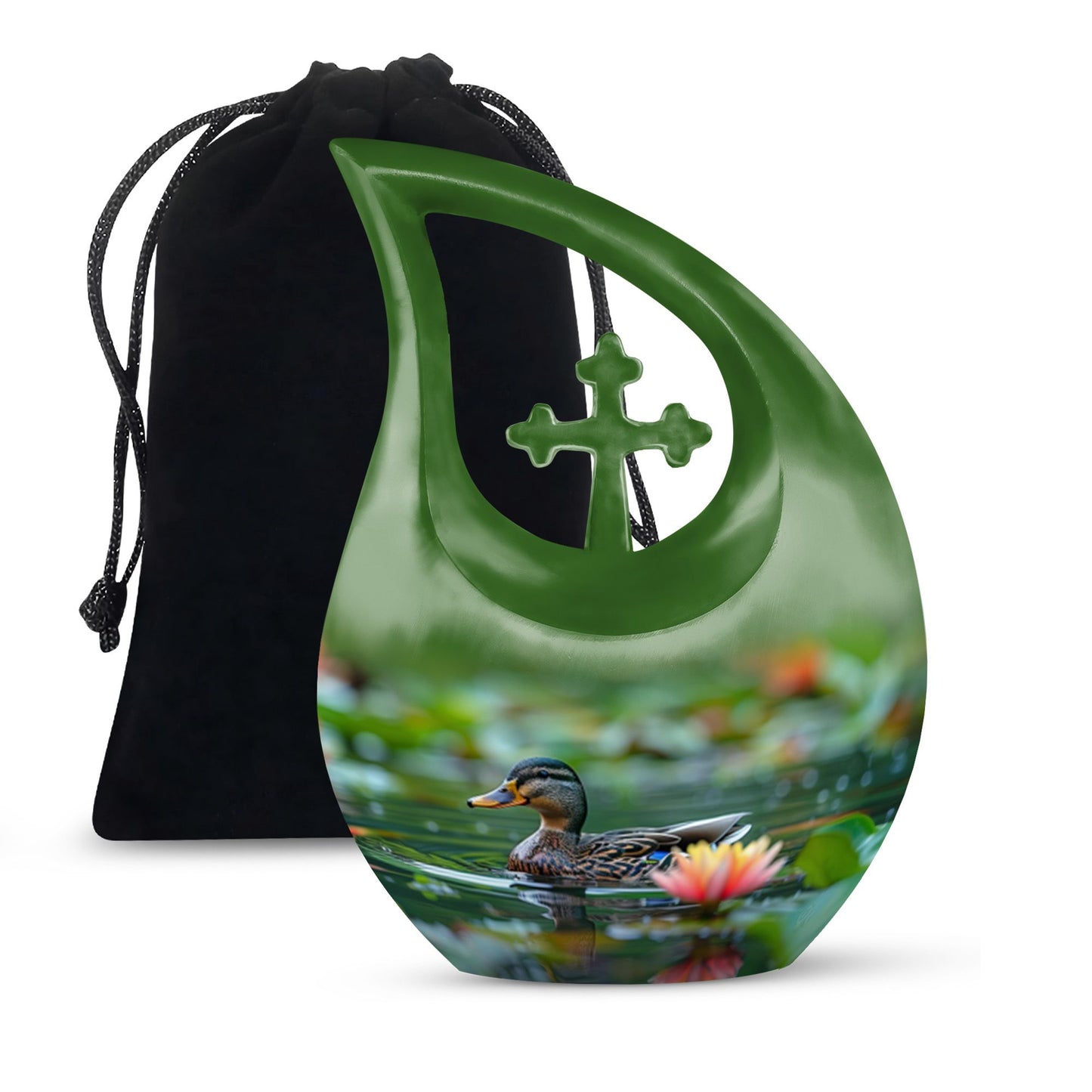 Green Personalized Bird Cremation Urn for Men & Women - 10-inch, 200 cu in - Yatskia