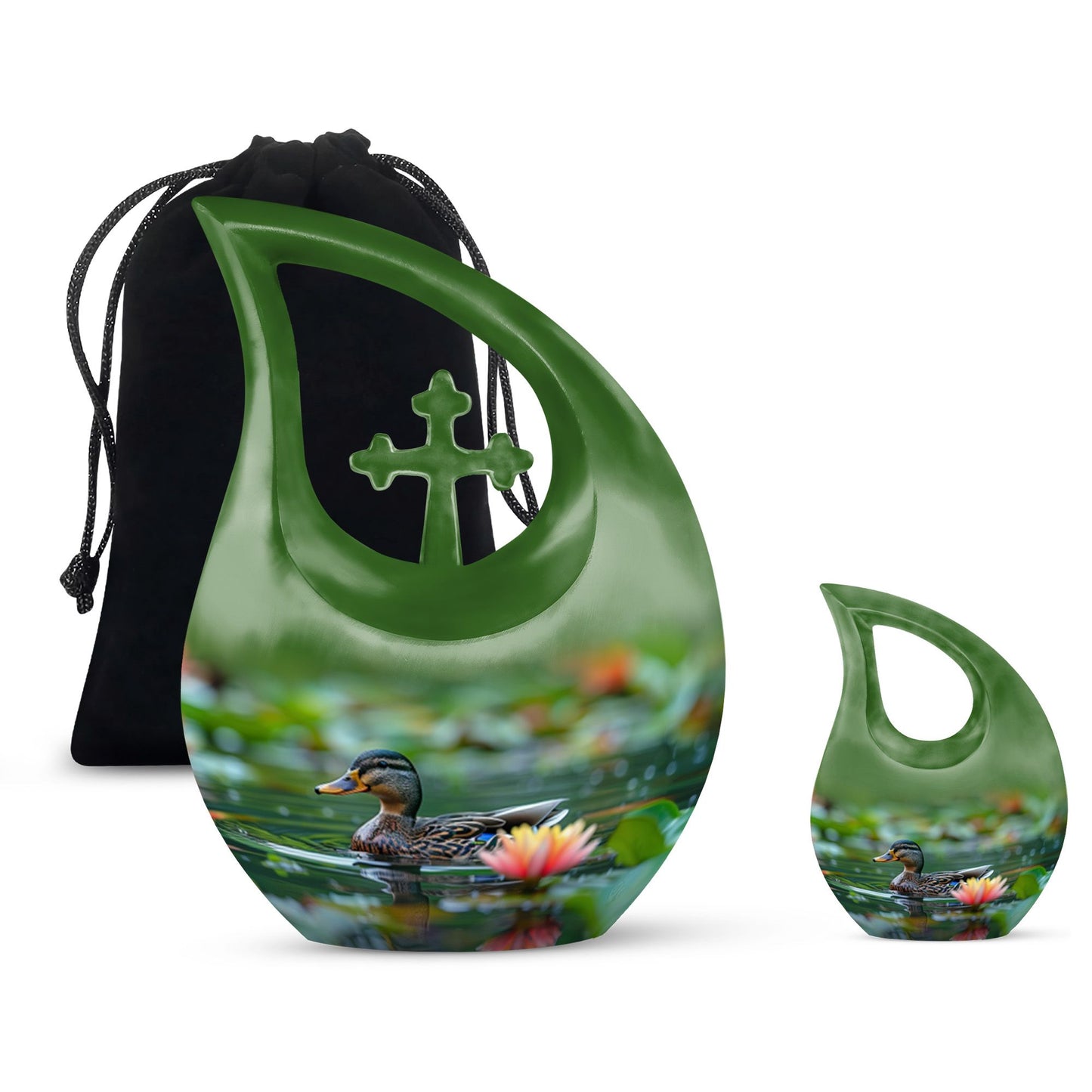 Green Personalized Bird Cremation Urn for Men & Women - 10-inch, 200 cu in - Yatskia