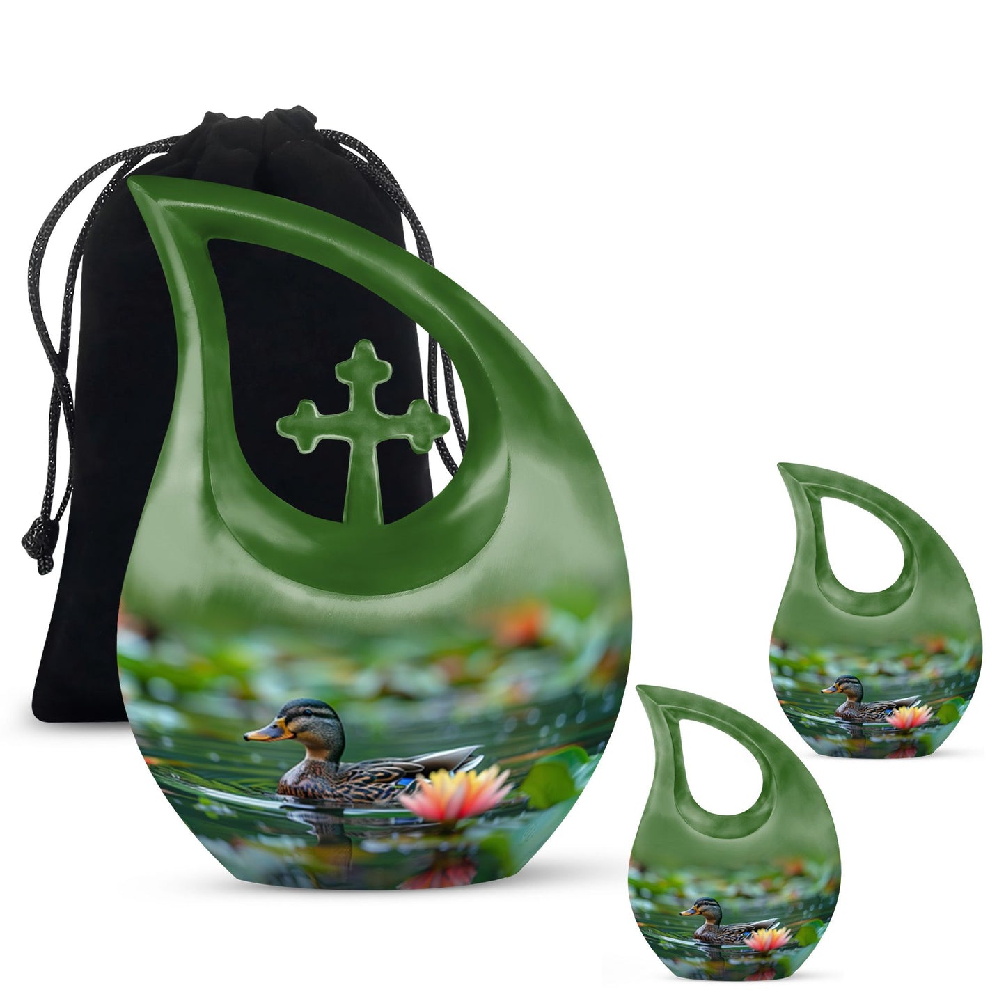 Green Personalized Bird Cremation Urn for Men & Women - 10-inch, 200 cu in - Yatskia