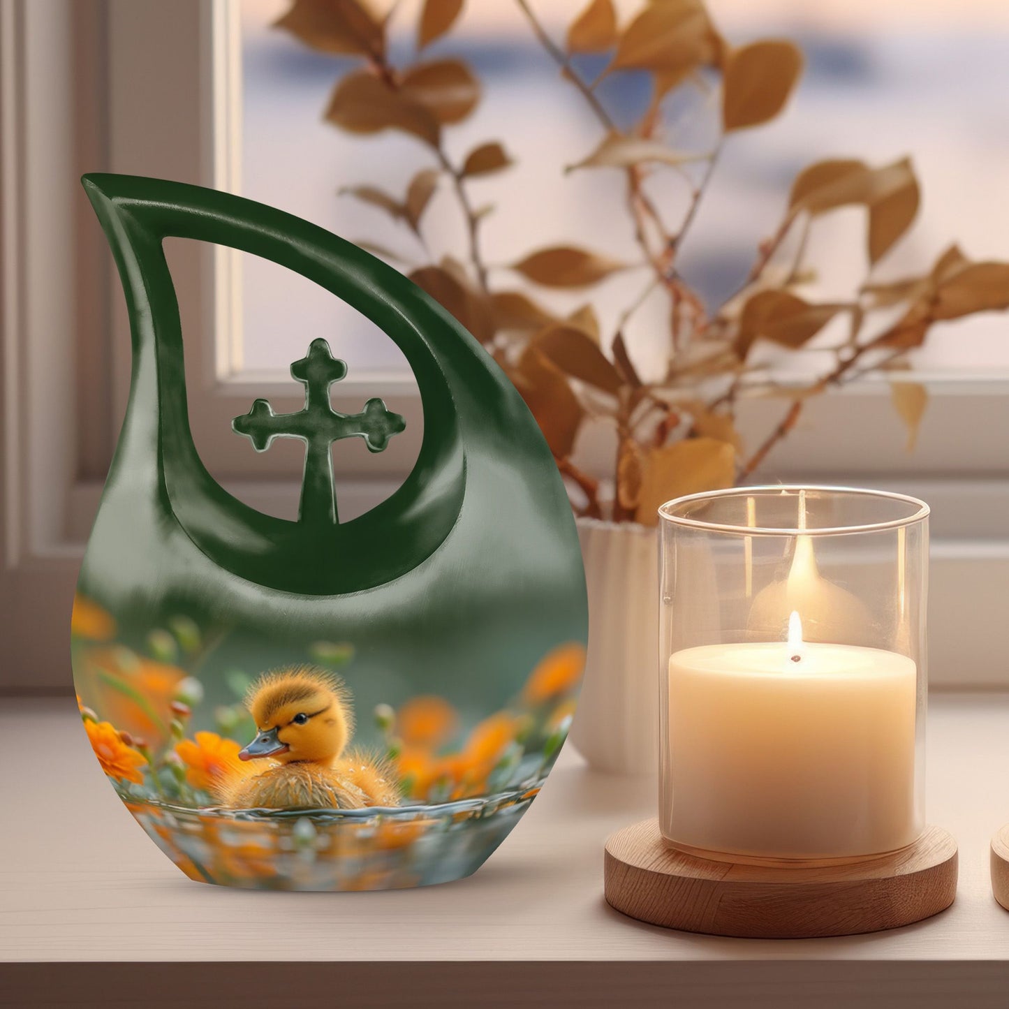 10-inch Golden Blossom Duckling Urn
