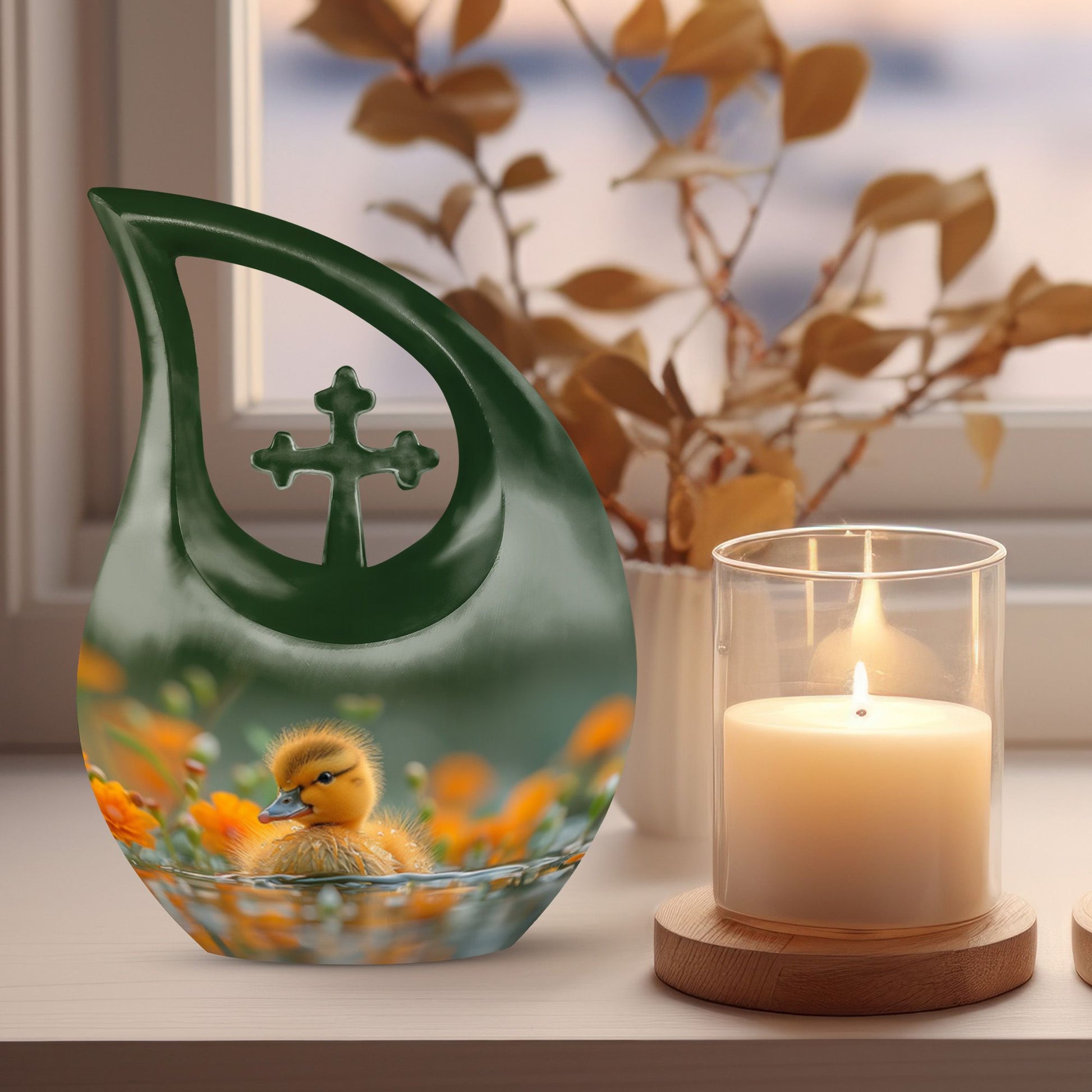10-inch Golden Blossom Duckling Urn