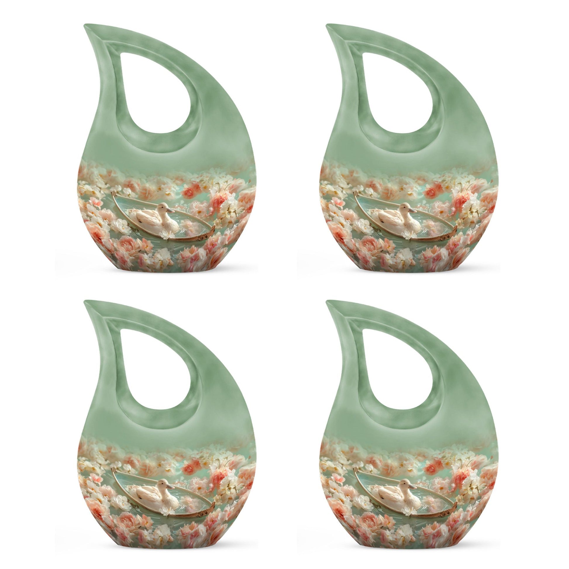 White Duck Funeral Urn - Mesmerizing Lotus Floral Urn For Ashes