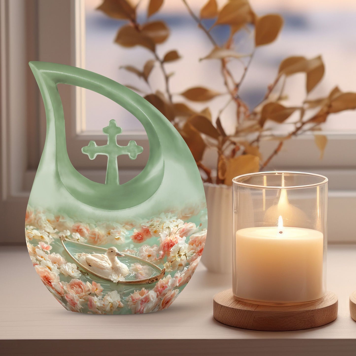 10-inch Duck's Floral Voyage memorial urn