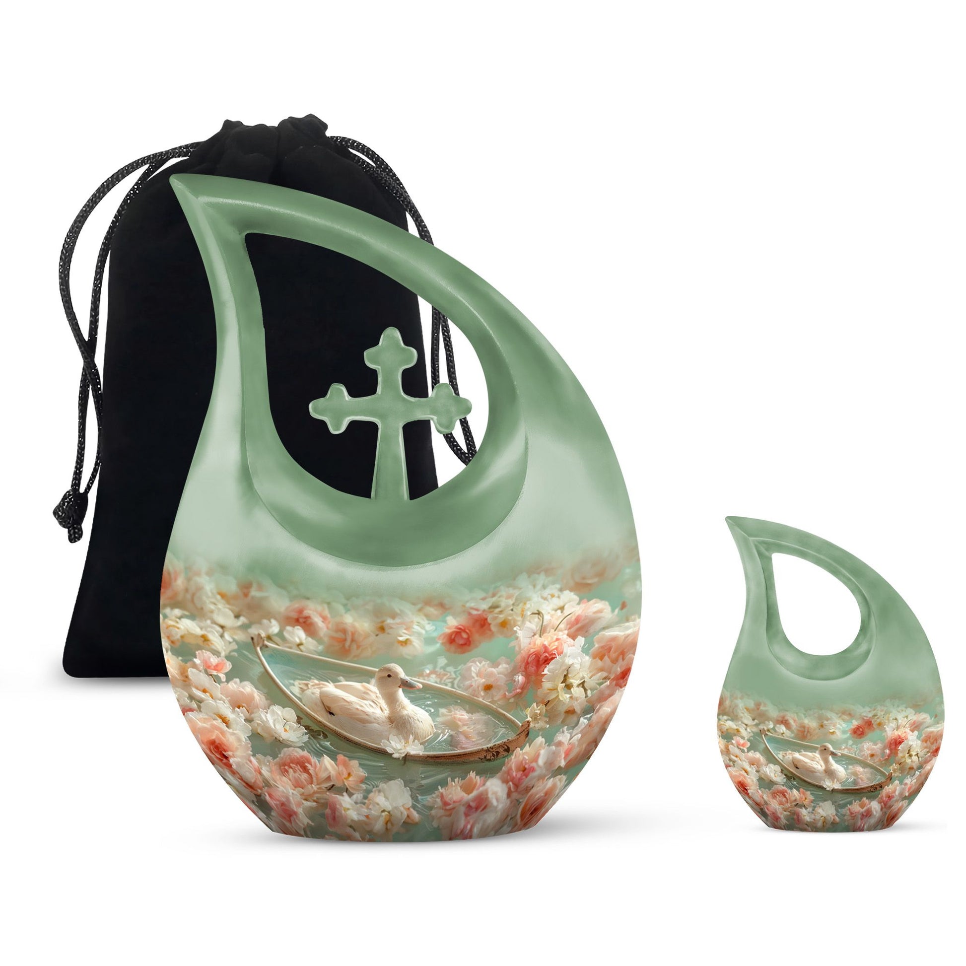 White Duck Funeral Urn - Mesmerizing Lotus Floral Urn For Ashes