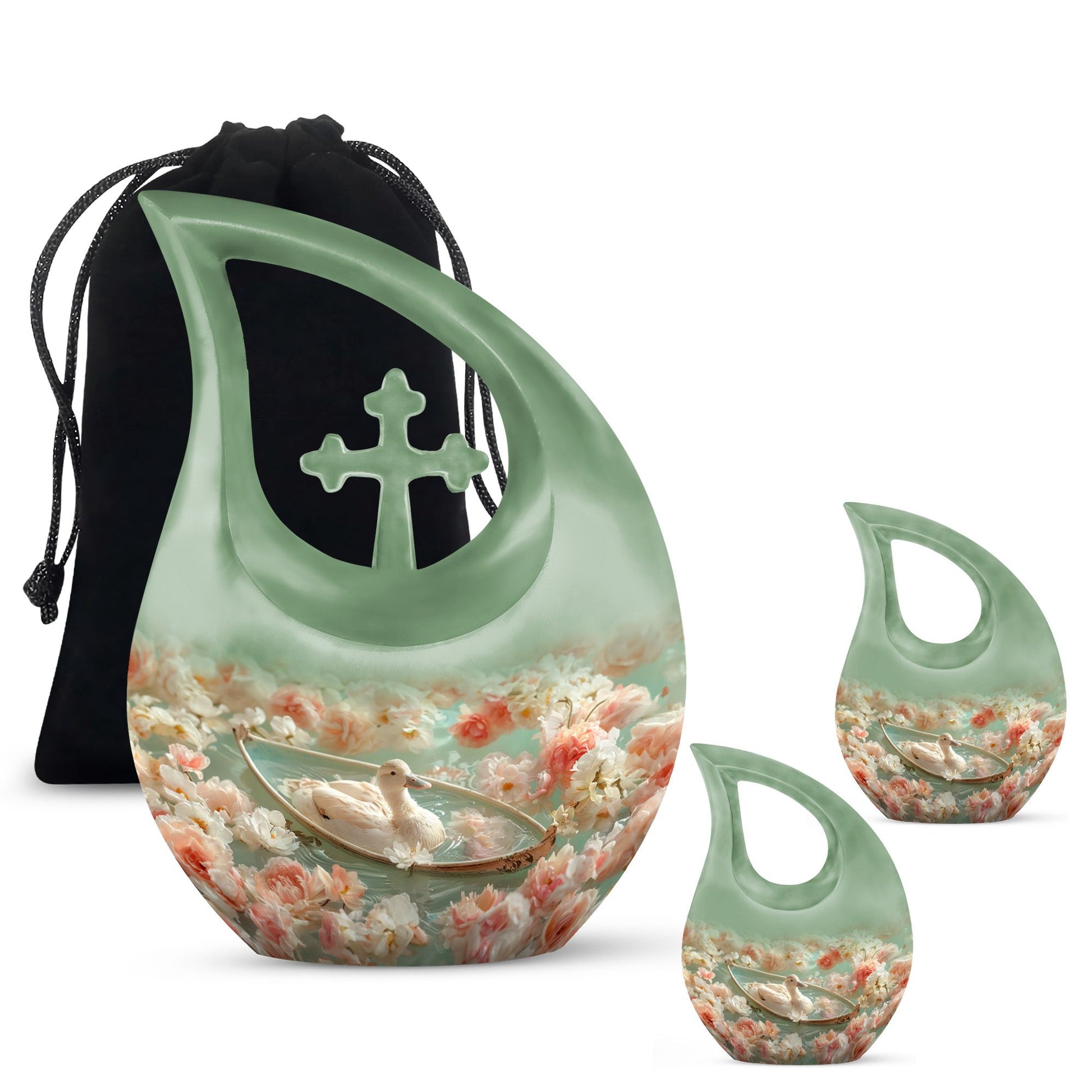 White Duck Funeral Urn - Mesmerizing Lotus Floral Urn For Ashes