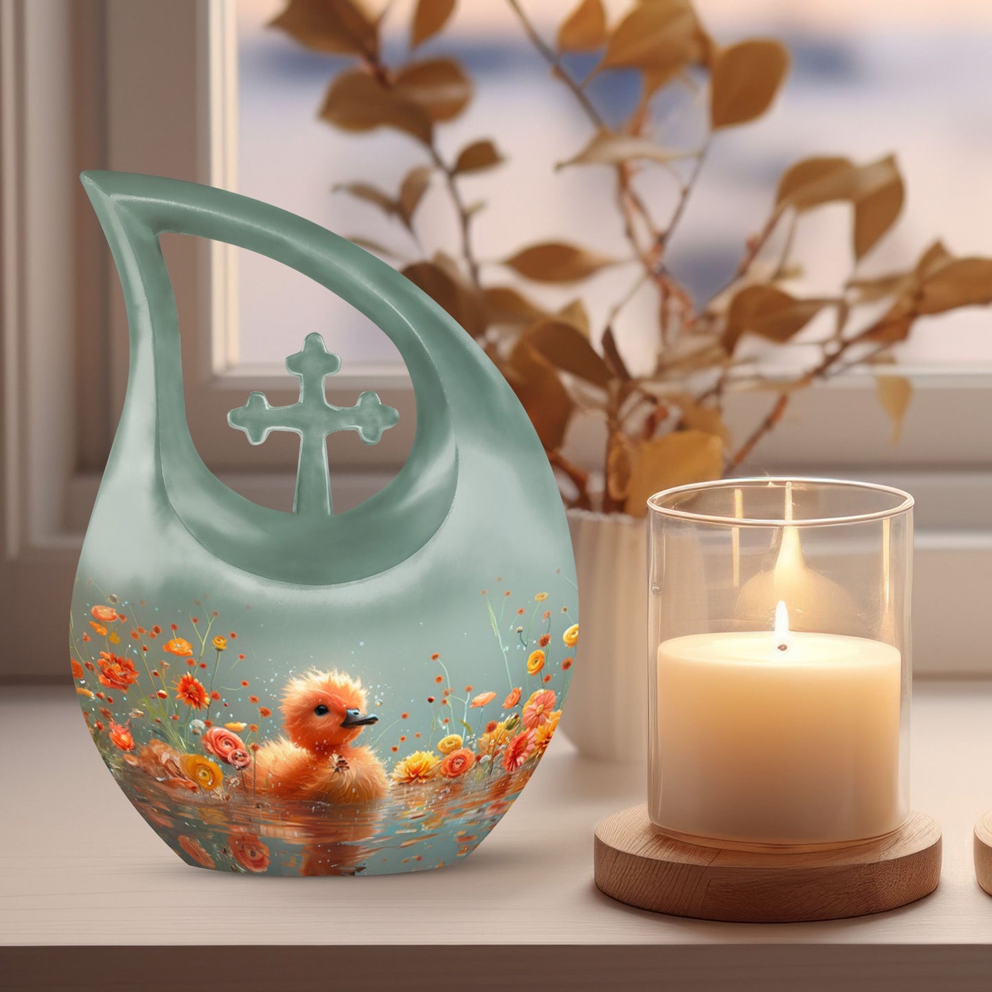 Large 10 Inch, Duckling's Blossom Drift Memorial Urn 