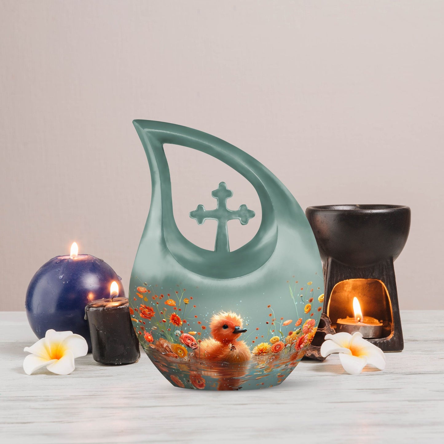 Large 10 Inch, Duckling's Blossom Drift Memorial Urn 
