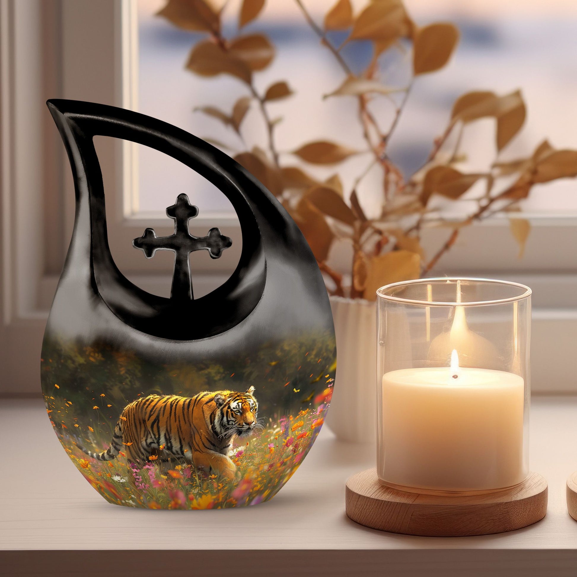 10-inch Floral Tiger Stalk Urn 