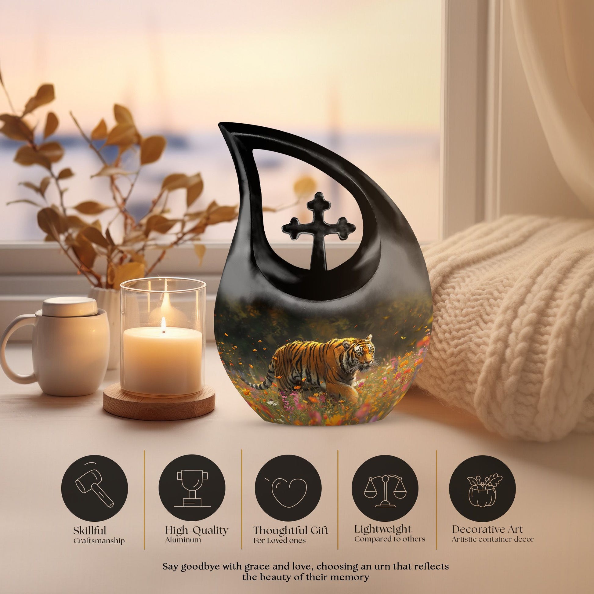 10-inch Floral Tiger Stalk Urn 