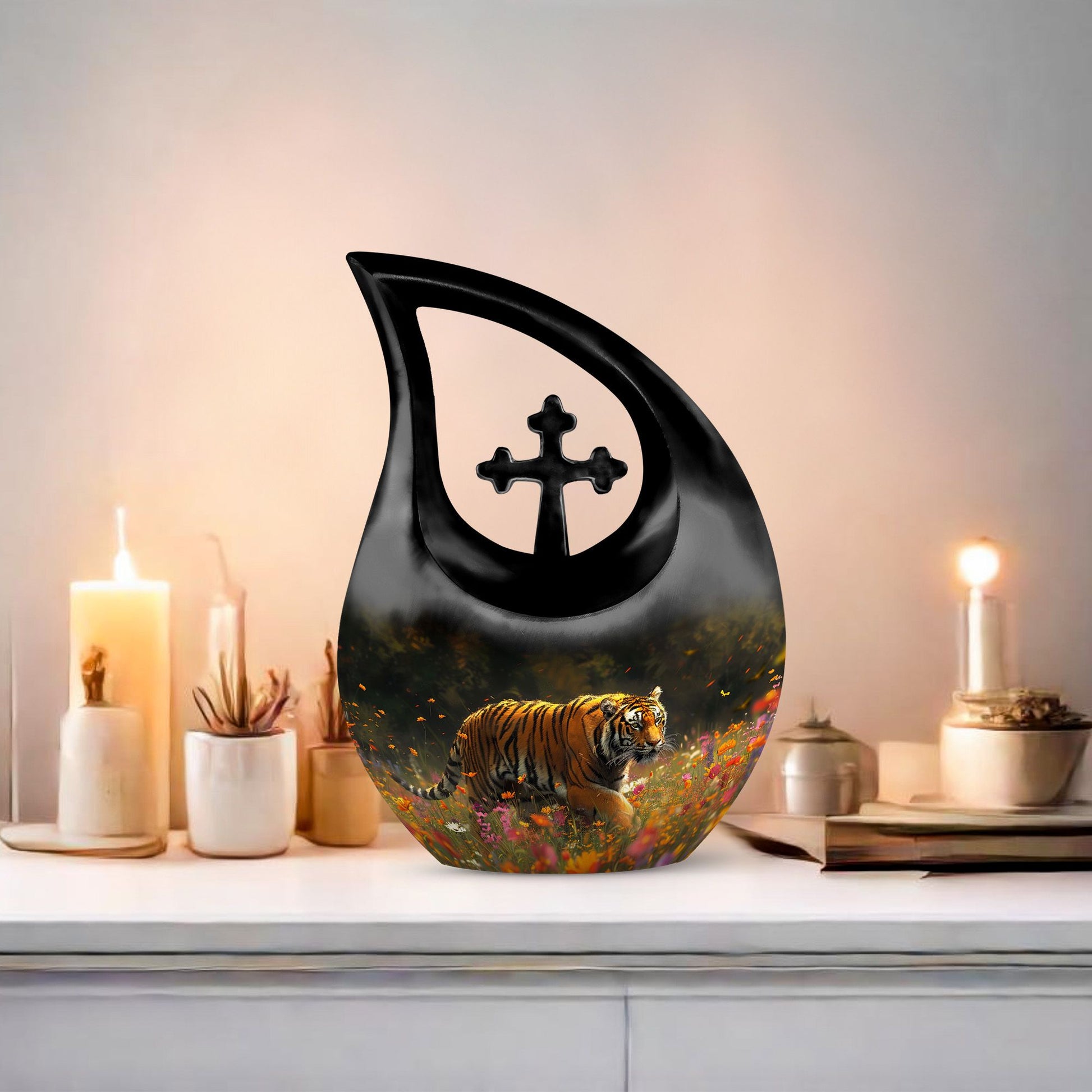 10-inch Floral Tiger Stalk Urn 