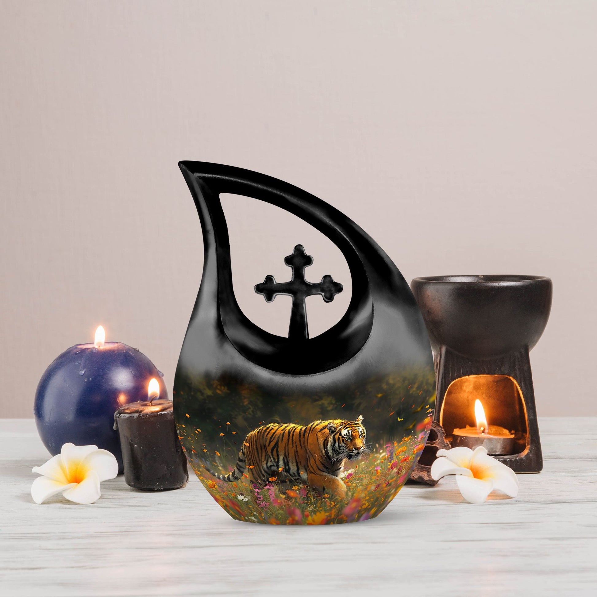 10-inch Floral Tiger Stalk Urn 