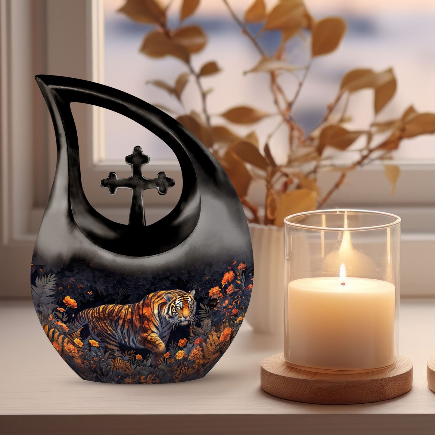 10 Inch Midnight Blossoms Urn 