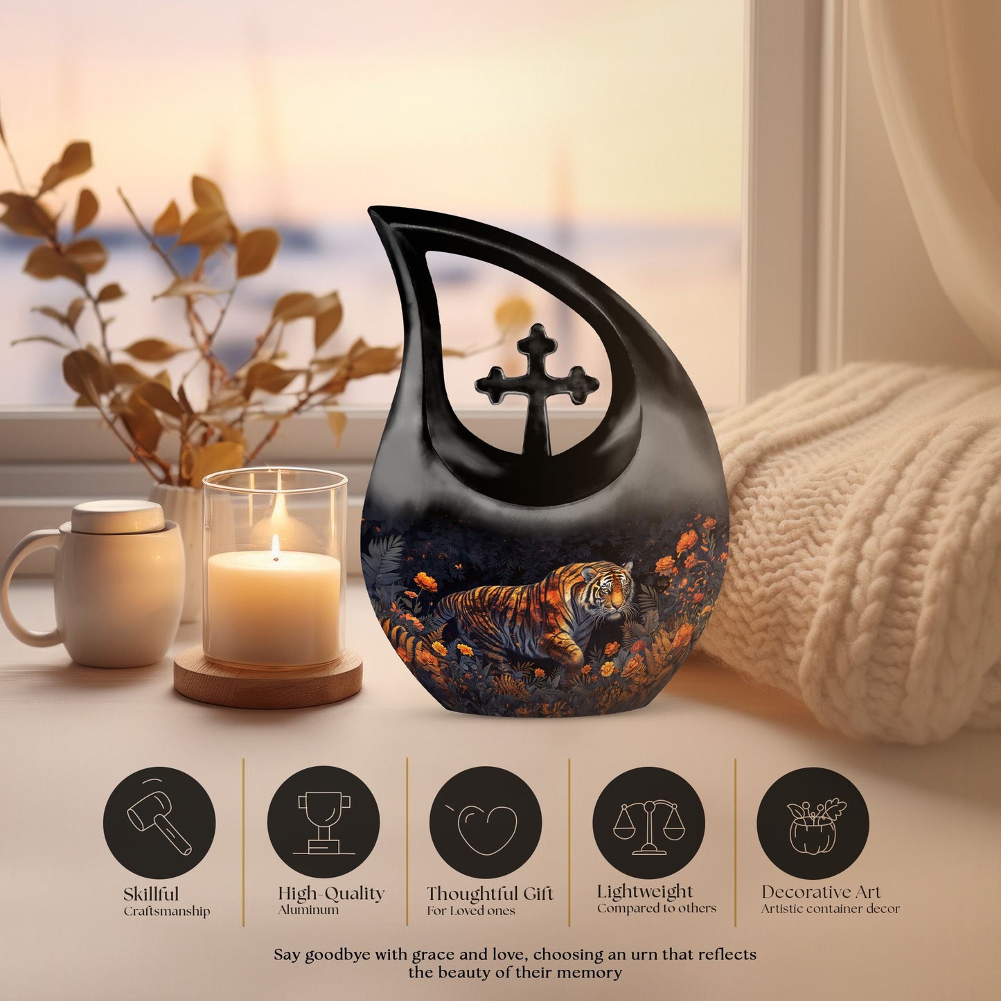 10 Inch Midnight Blossoms Urn 