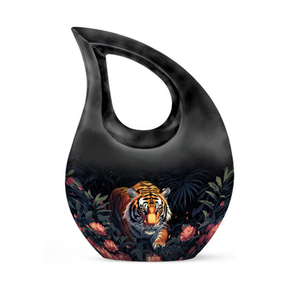 Black Personalized Tiger Cremation Urn for Human Ashes - 10-inch, 200 cu in - Yatskia