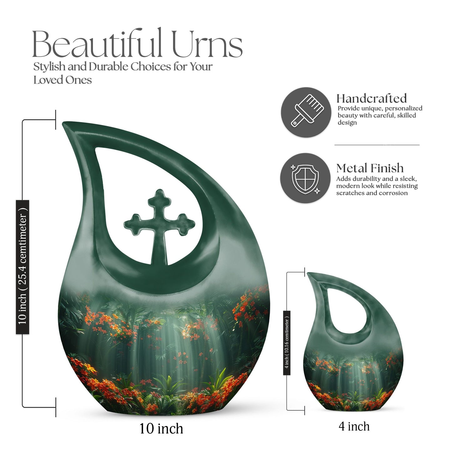 Tropical Radiance Cross Drop 10 Inch Aluminium Memorial Urn