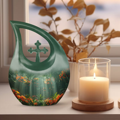 Tropical Radiance Cross Drop 10 Inch Aluminium Memorial Urn