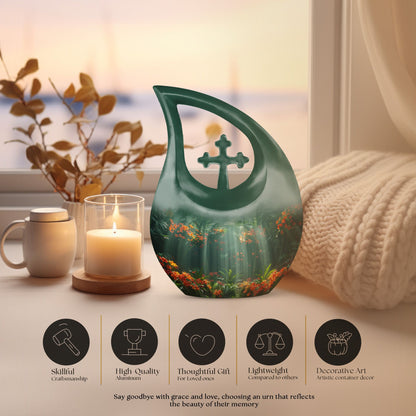 Tropical Radiance Cross Drop 10 Inch Aluminium Memorial Urn