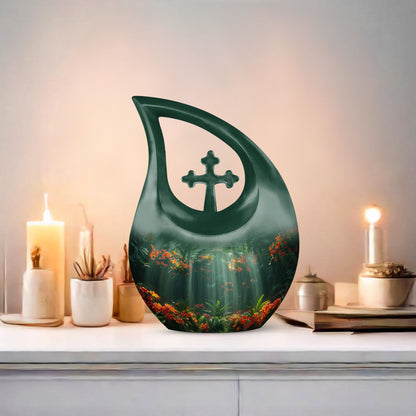 Tropical Radiance Cross Drop 10 Inch Aluminium Memorial Urn