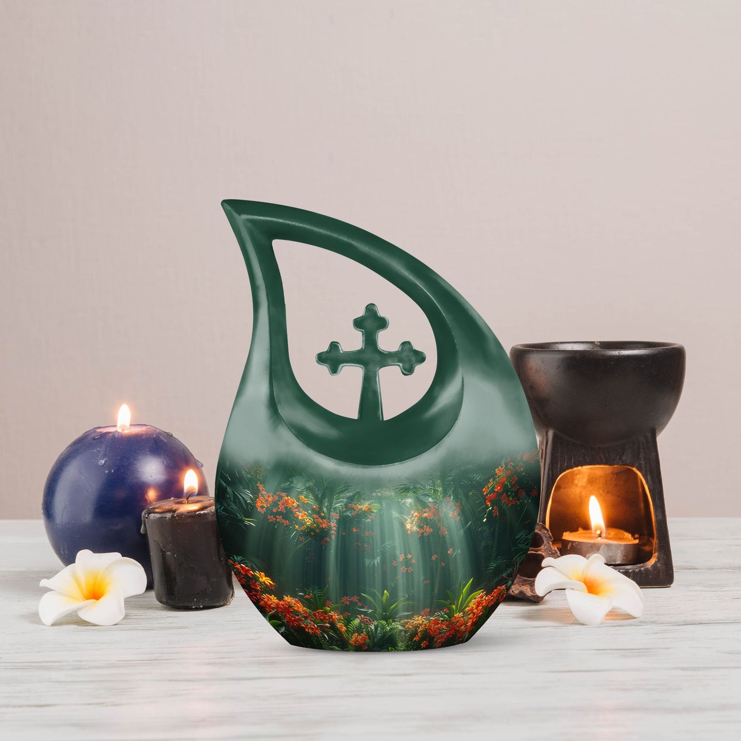 Tropical Radiance Cross Drop 10 Inch Aluminium Memorial Urn